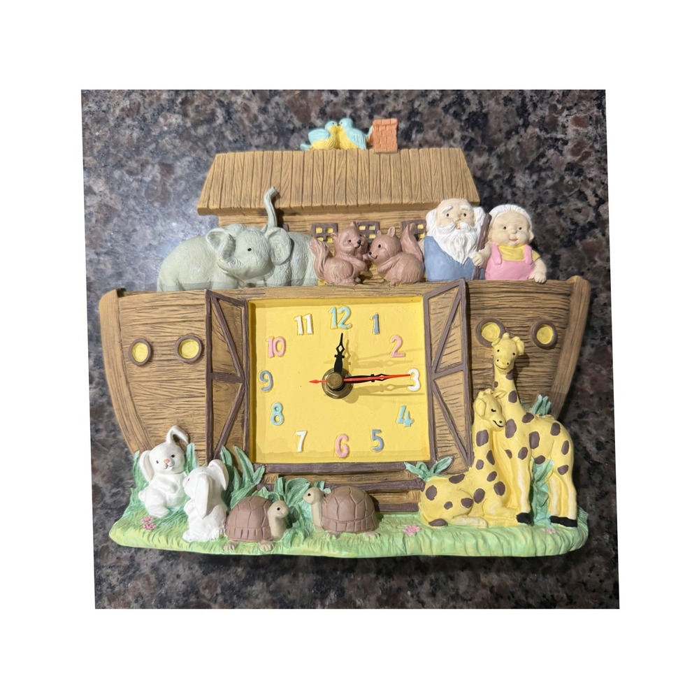 Enesco Noahs Ark Clock Vintage Resin Nursery Wall Tabletop Decor 436739